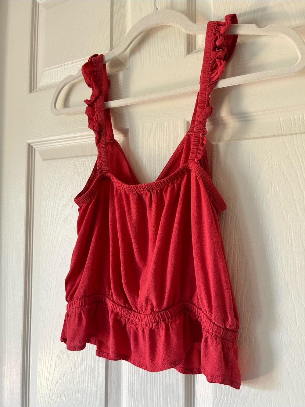 Express Red Ruffle Strap Tie Front Cami Ruched Tank Top - Size Small - Picture 4 of 8